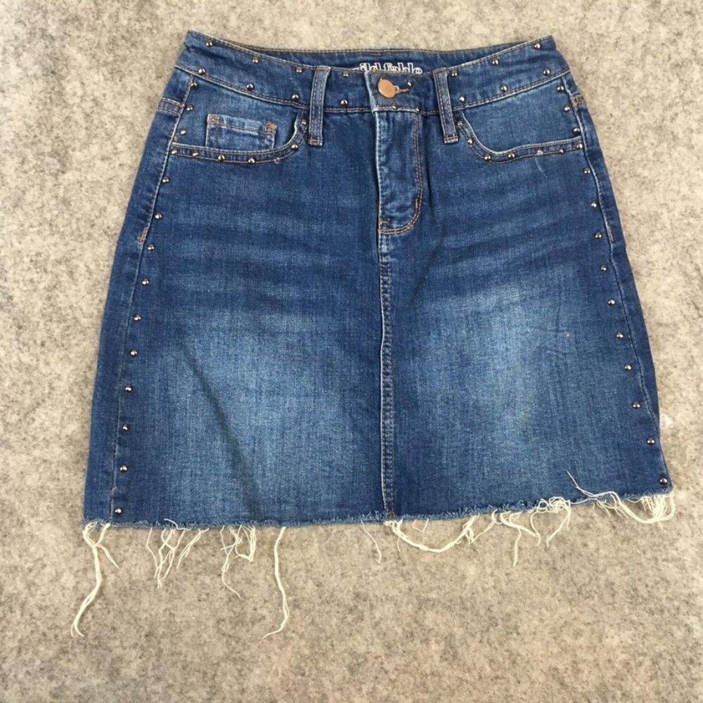 Wild Fable Skirt 2 Denim Jean Distressed Studded Cutoff Raw Fringe Hem Pencil